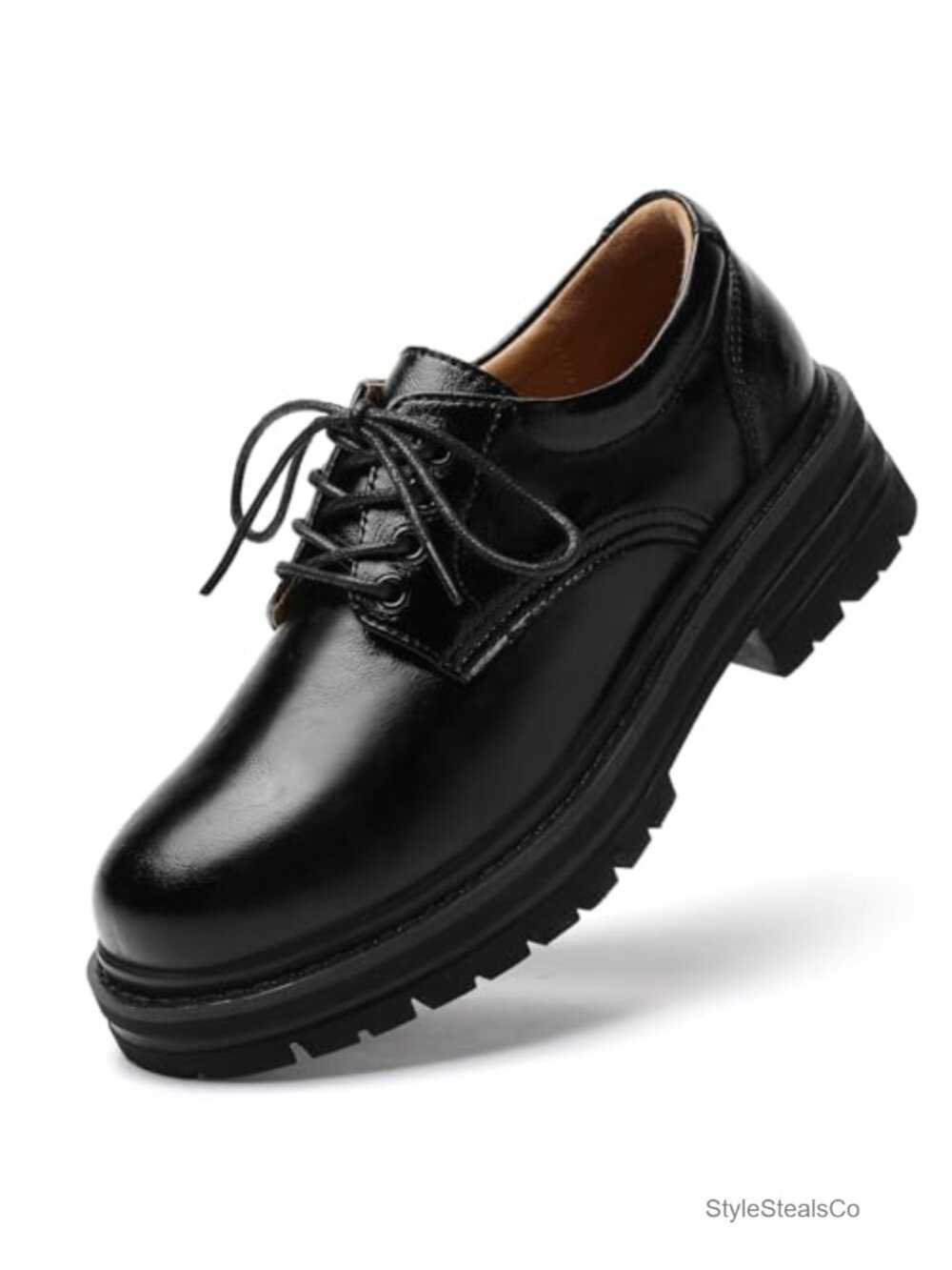 Women's Oxford Shoes Lace Up Chunky Platform Low Block Heel Round Toe